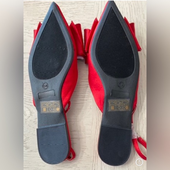 Bamboo Red Satin Bow Chic Pointed Toes Slingback Flats - Picture 3 of 4